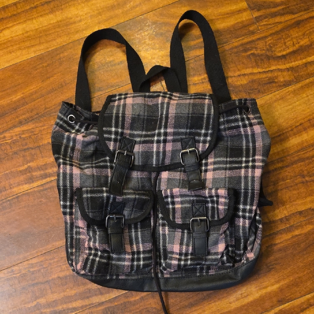 Candie's Plaid Backpack with Black and Pink Accents